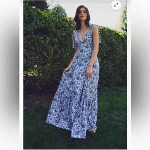 Floral Tie-Shoulder Maxi Dress in Blue